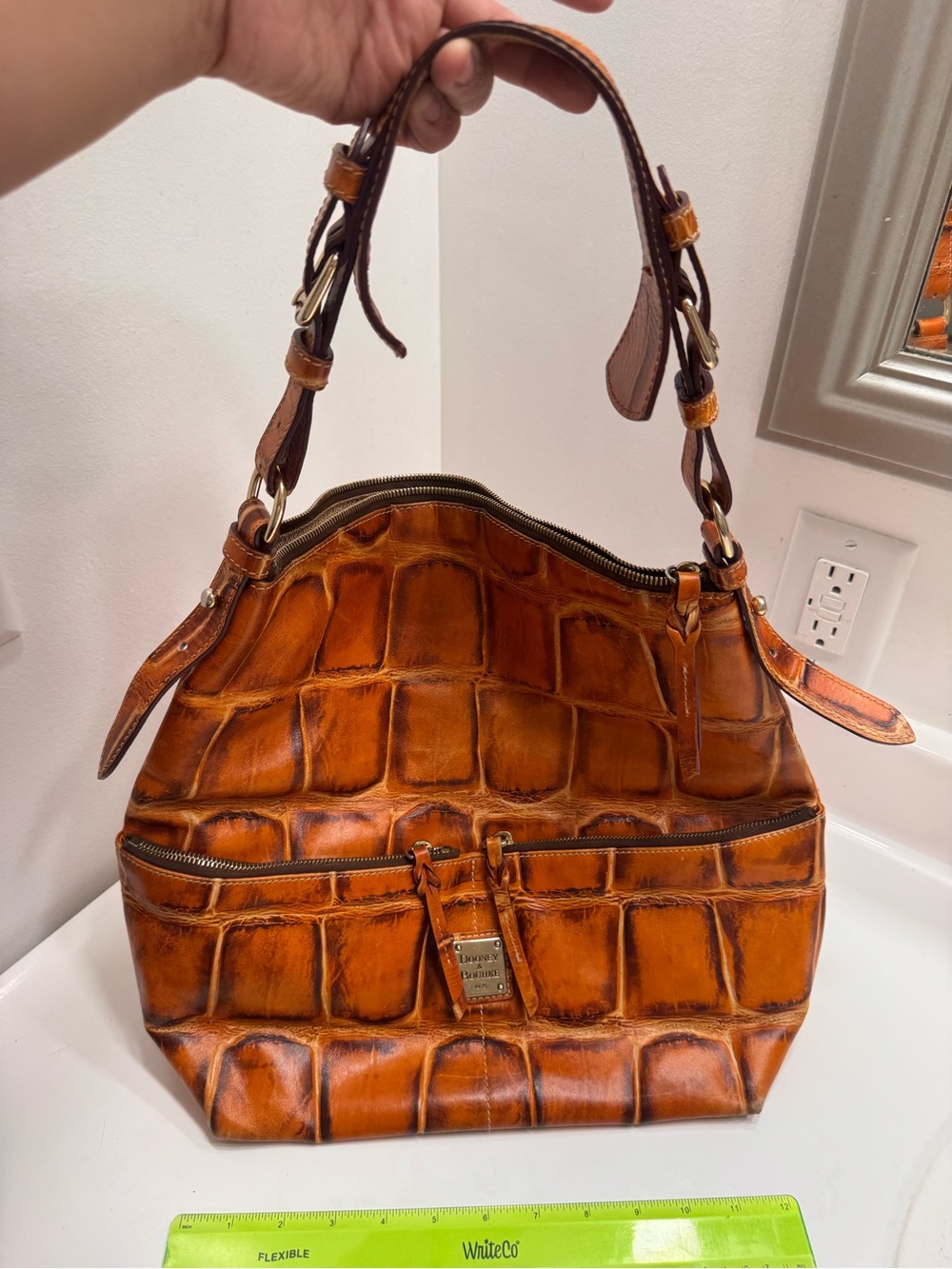 Dooney & Bourke Cognac Croc-Embossed Leather Tote Bag